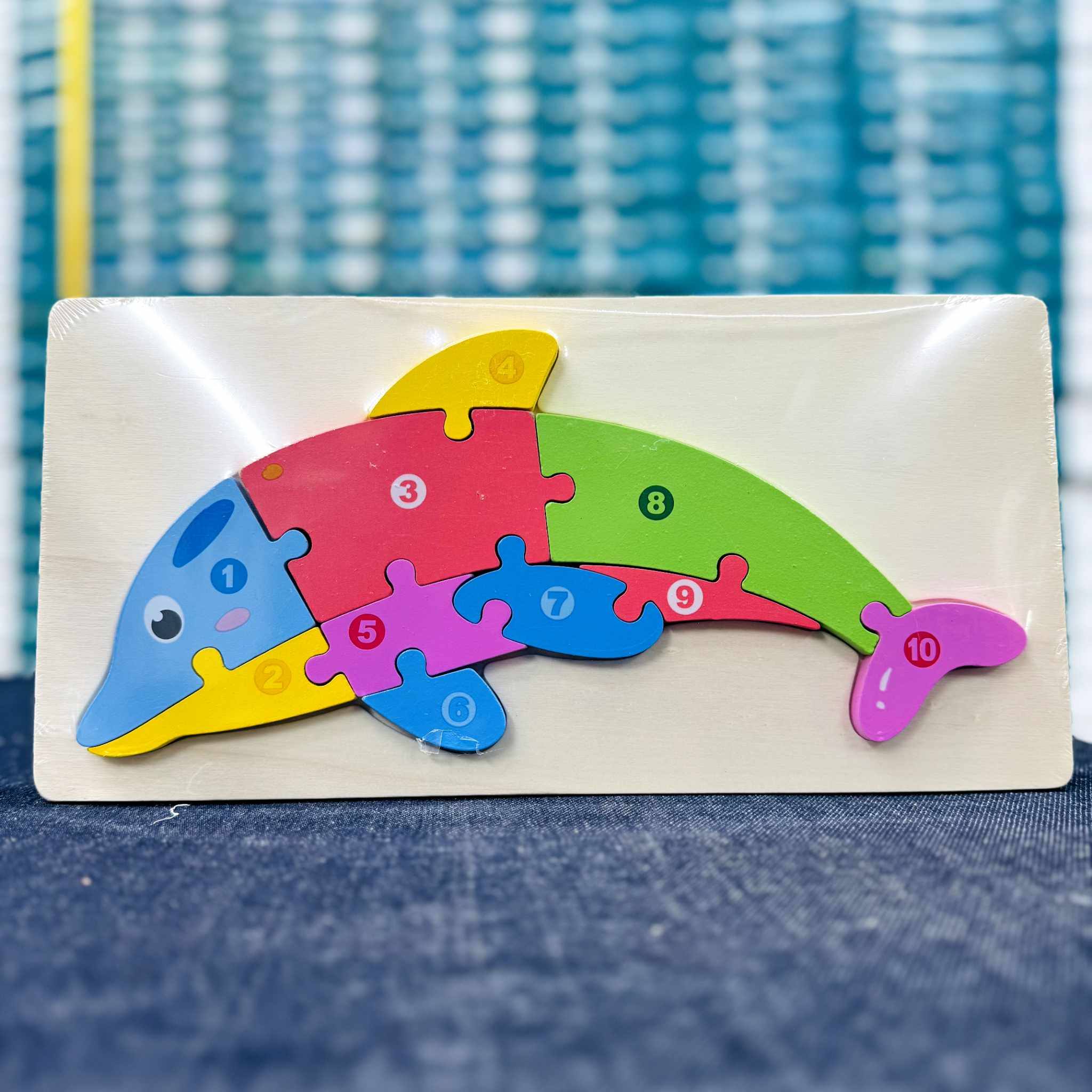 Wooden Colorful Dolphin Number Puzzle
