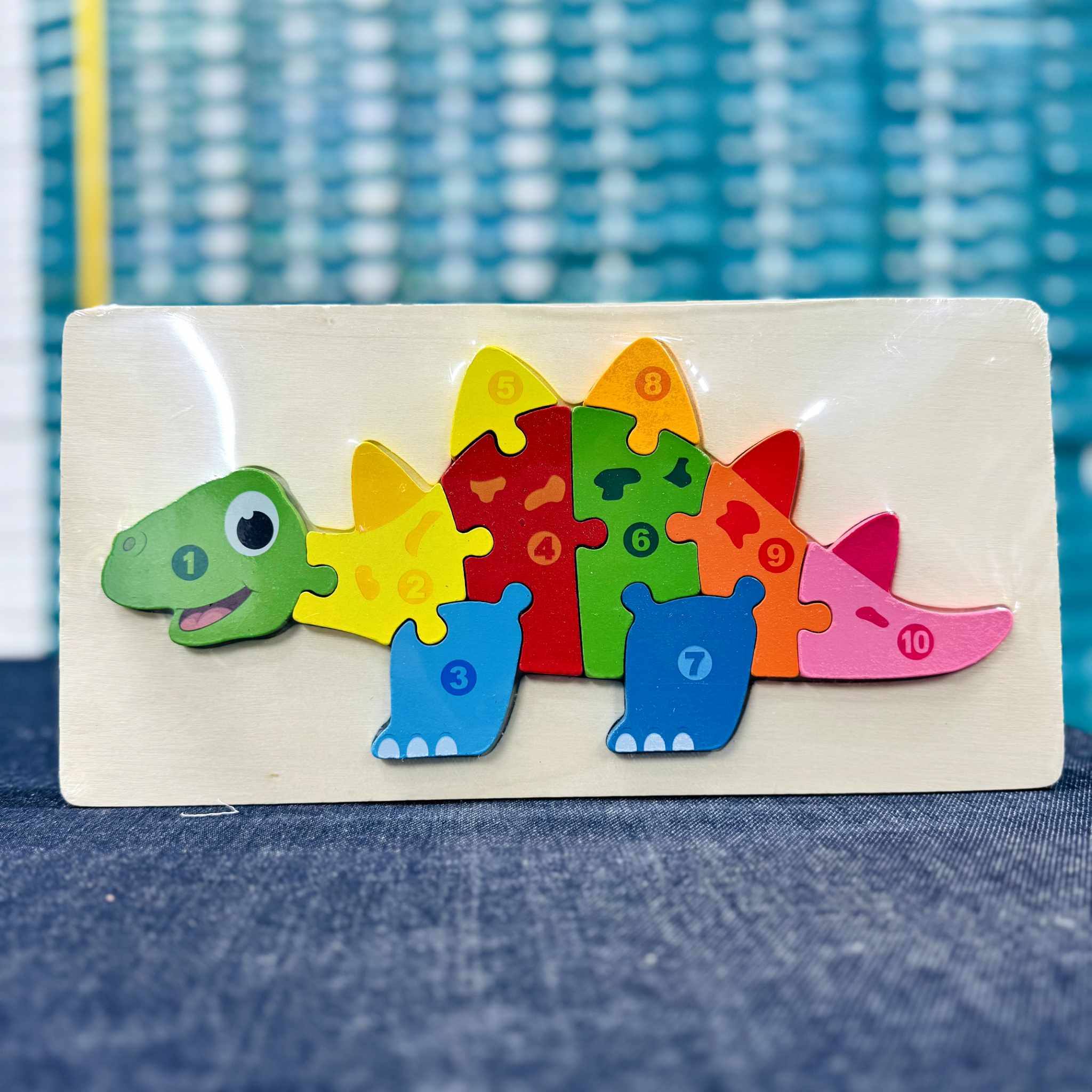 Wooden Stegosaurus Dinosaur Number Puzzle