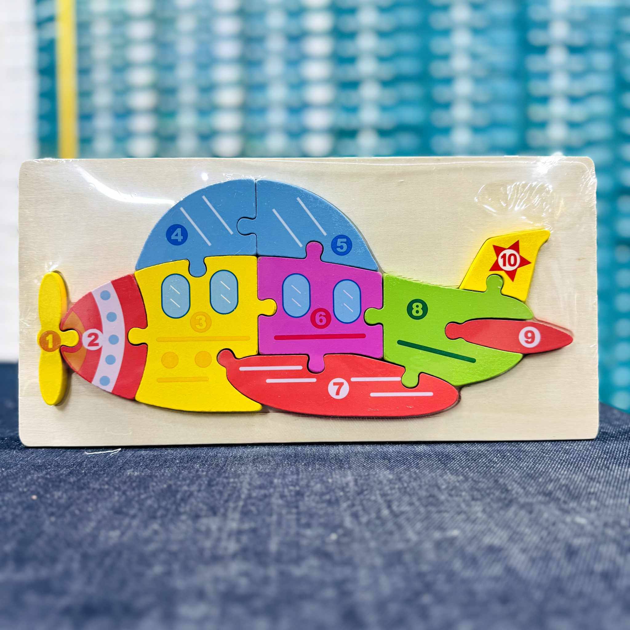 Wooden Colorful Airplane Number Puzzle